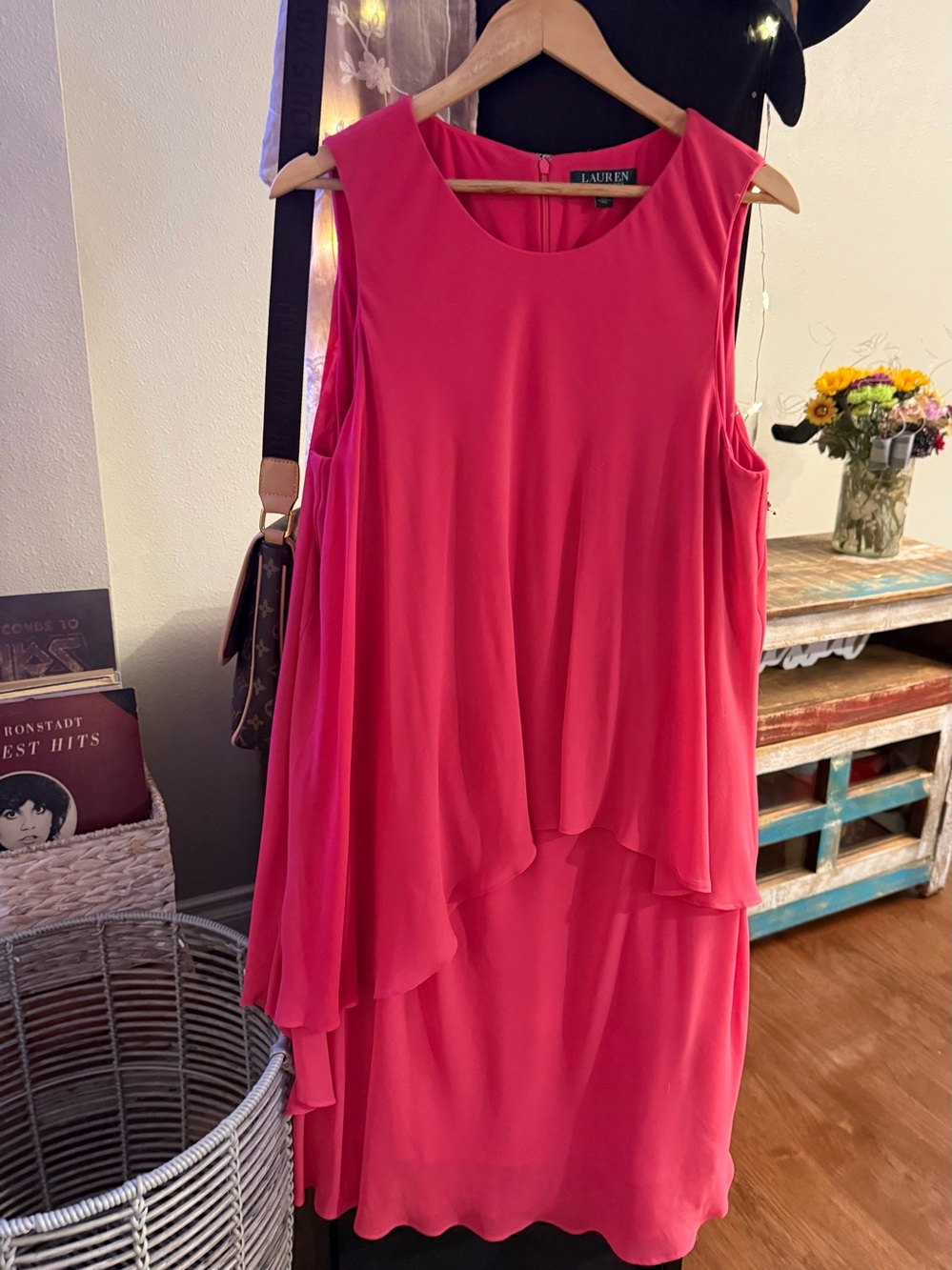 Ralph Lauren Hot Pink Coral Layered Sleeveless High-Low Dress